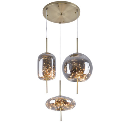 Подвесной светильник с гирляндой внутри 3-х стеклянных плафонов Garland Glass Trio Hanging Lamp