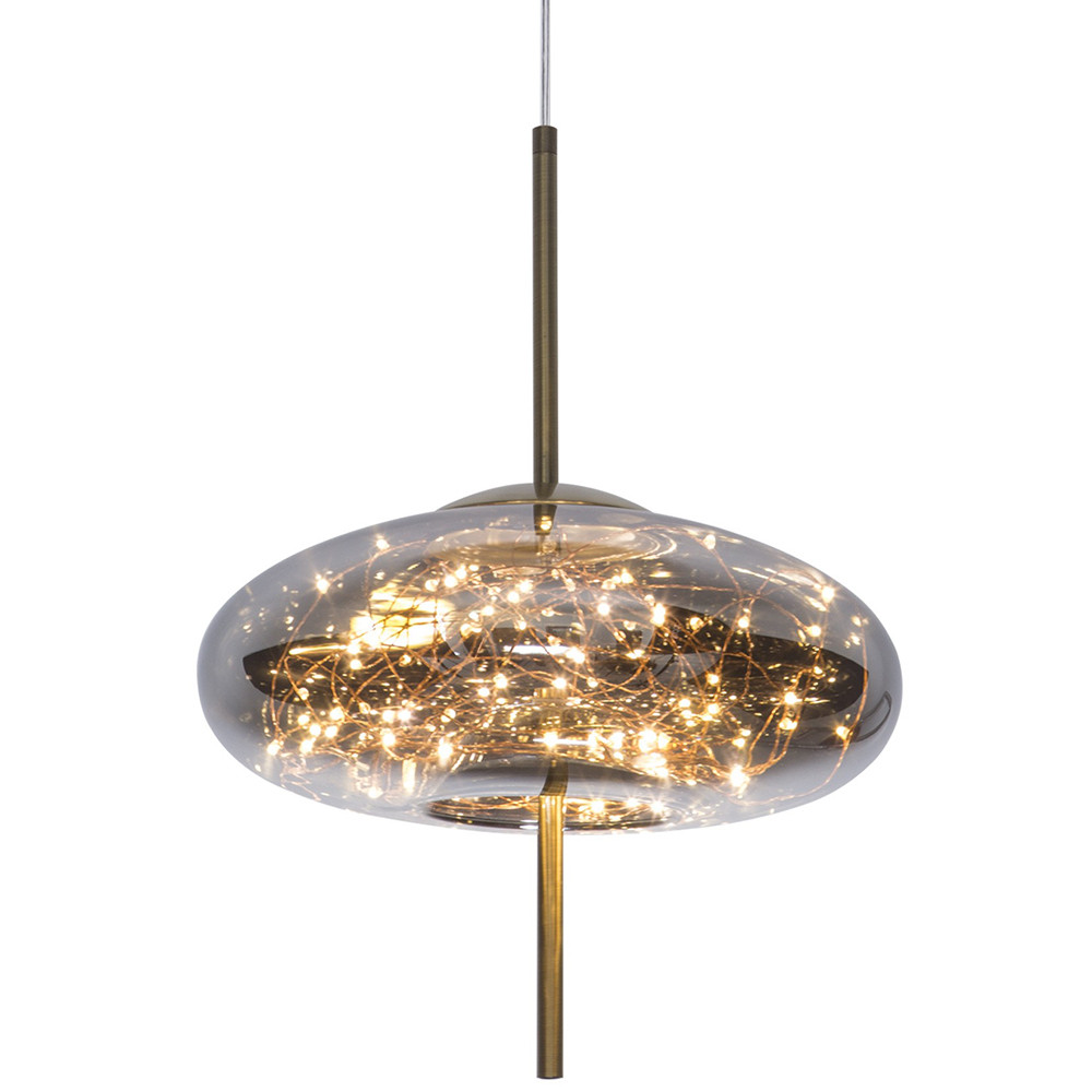 Подвесной светильник с гирляндой внутри стеклянного плафона Garland Glass Flat Hanging Lamp