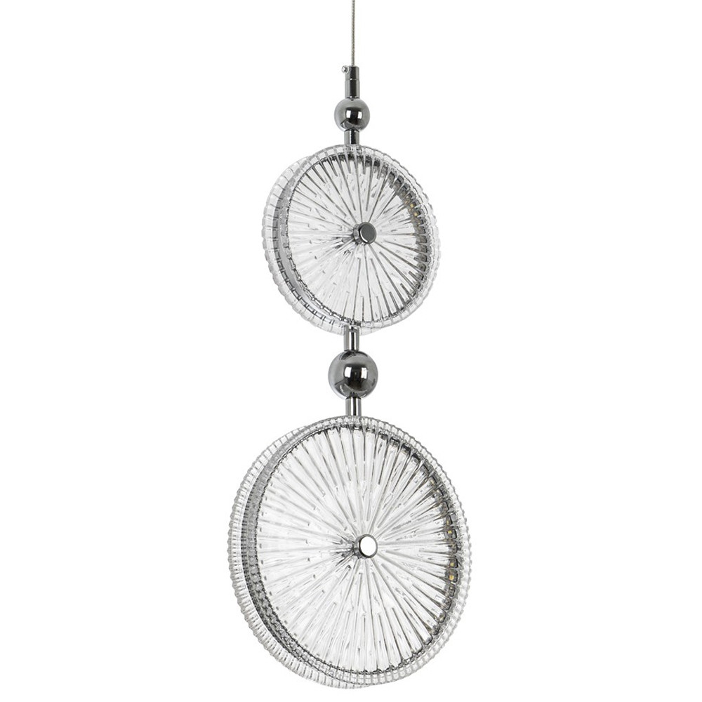 Подвесной светильник с круглым плафоном из рельефного стекла Peony Glass Chrome Hanging Lamp