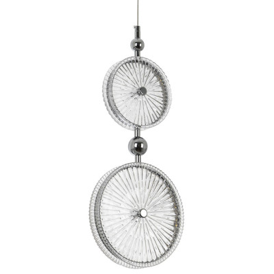 Подвесной светильник с круглым плафоном из рельефного стекла Peony Glass Chrome Hanging Lamp