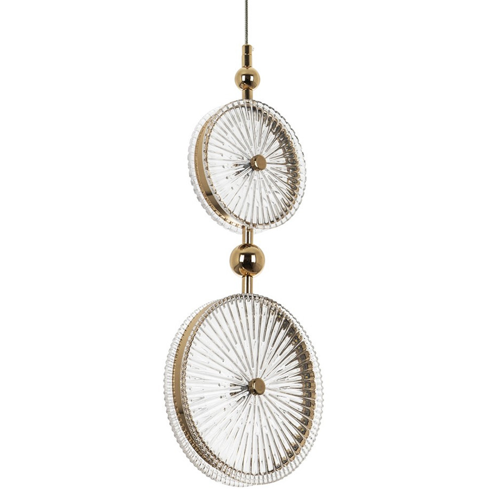 Подвесной светильник с круглым плафоном из рельефного стекла Peony Glass Gold Hanging Lamp