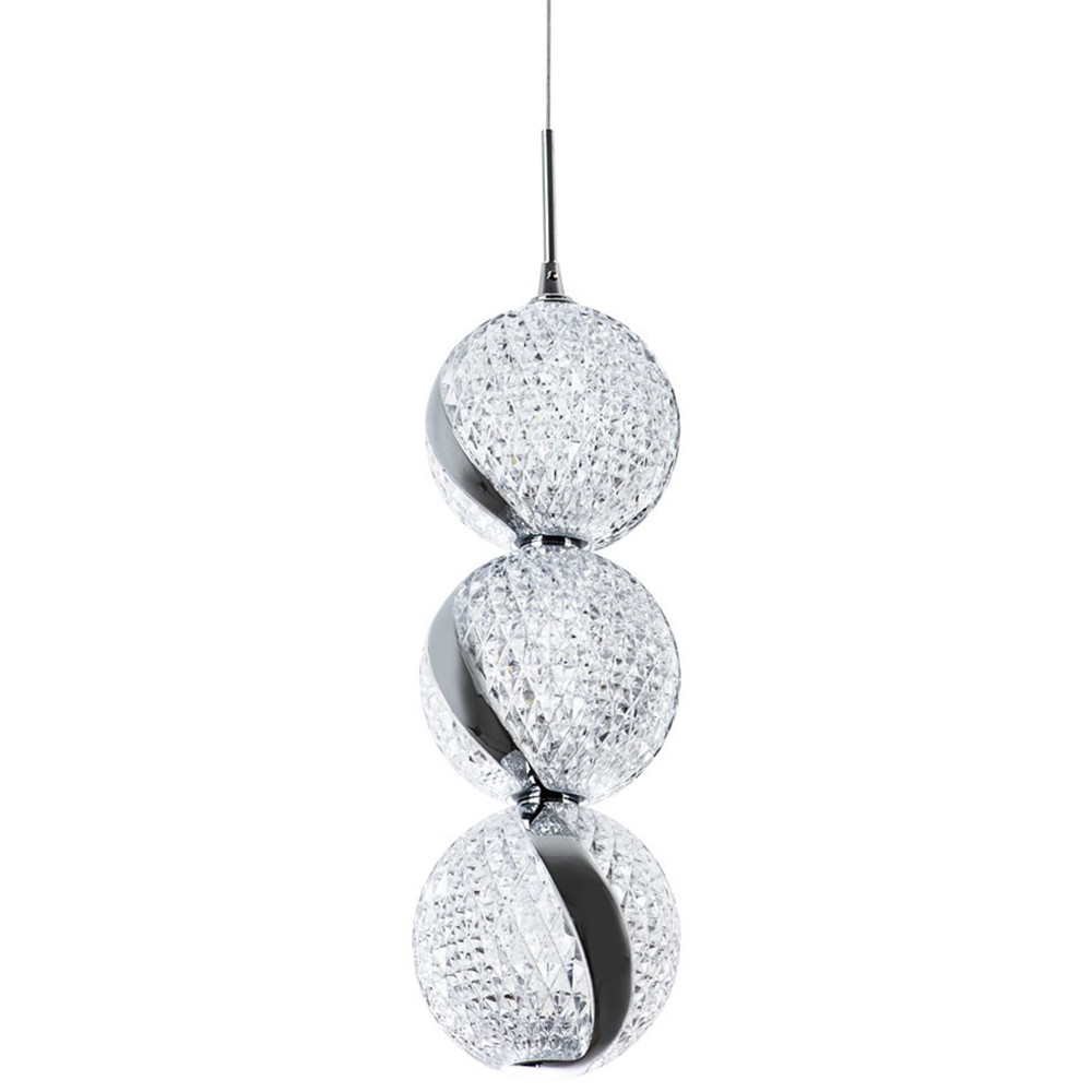 Подвесной светильник с плафонами в виде 3-х сфер из рельефного акрила Morgaine Spheres Chrome Light