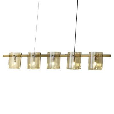 Подвесной светильник светодиодный с 5-ю цилиндрическими плафонами коньячного цвета из стекла и стали Andrea Сhandelier Сognac