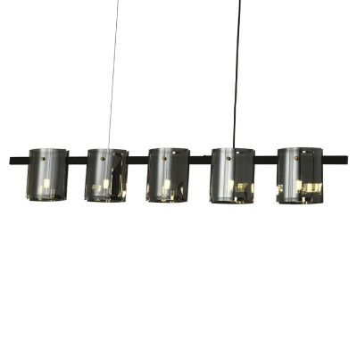 Подвесной светильник светодиодный с 5-ю цилиндрическими плафонами светло-серого цвета из стекла и стали Andrea Сhandelier Grey