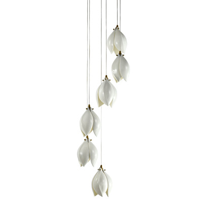 Подвесной светильник светодиодный с 6-ю белыми плафонами в виде цветов Flower Light Gold