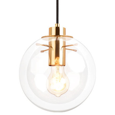 Подвесной светильник со стеклянным прозрачным плафоном в форме шара и золотыми металлическим акцентами 20 ClassiCon