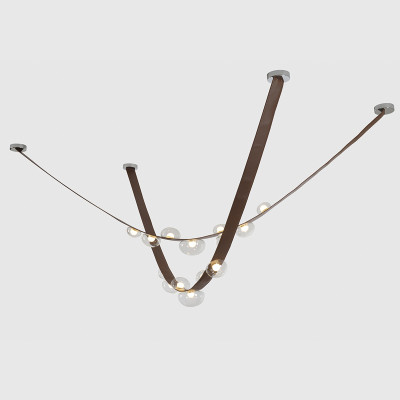 Подвесной светильник тонкий из кожи с 7-ю лампочками Flos Wireline Lighting