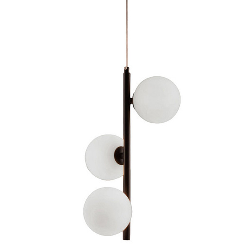 Подвесной светильник черного цвета с 3-мя белыми стеклянными шарообразными плафонами Bubble Chandelier