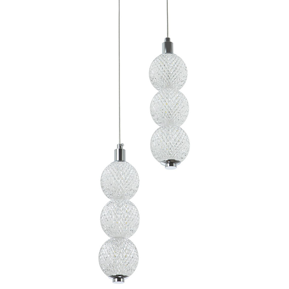 Подвесной светодиодный светильник с 2-мя плафонами Crystal Globule Hanging Lamp Chrome