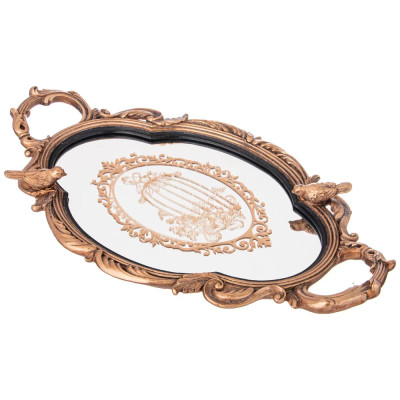 Поднос декоративный с фигурками птиц Mirror Surface Bronze