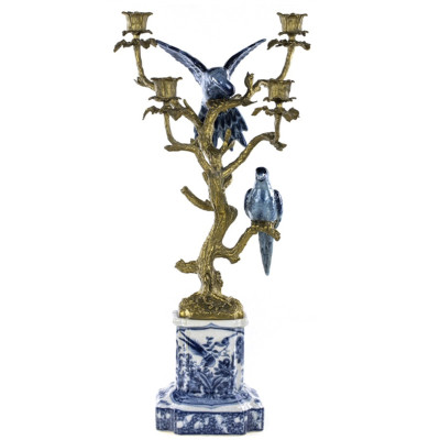Подсвечник Blue & White Porcelain Bronze Parrots
