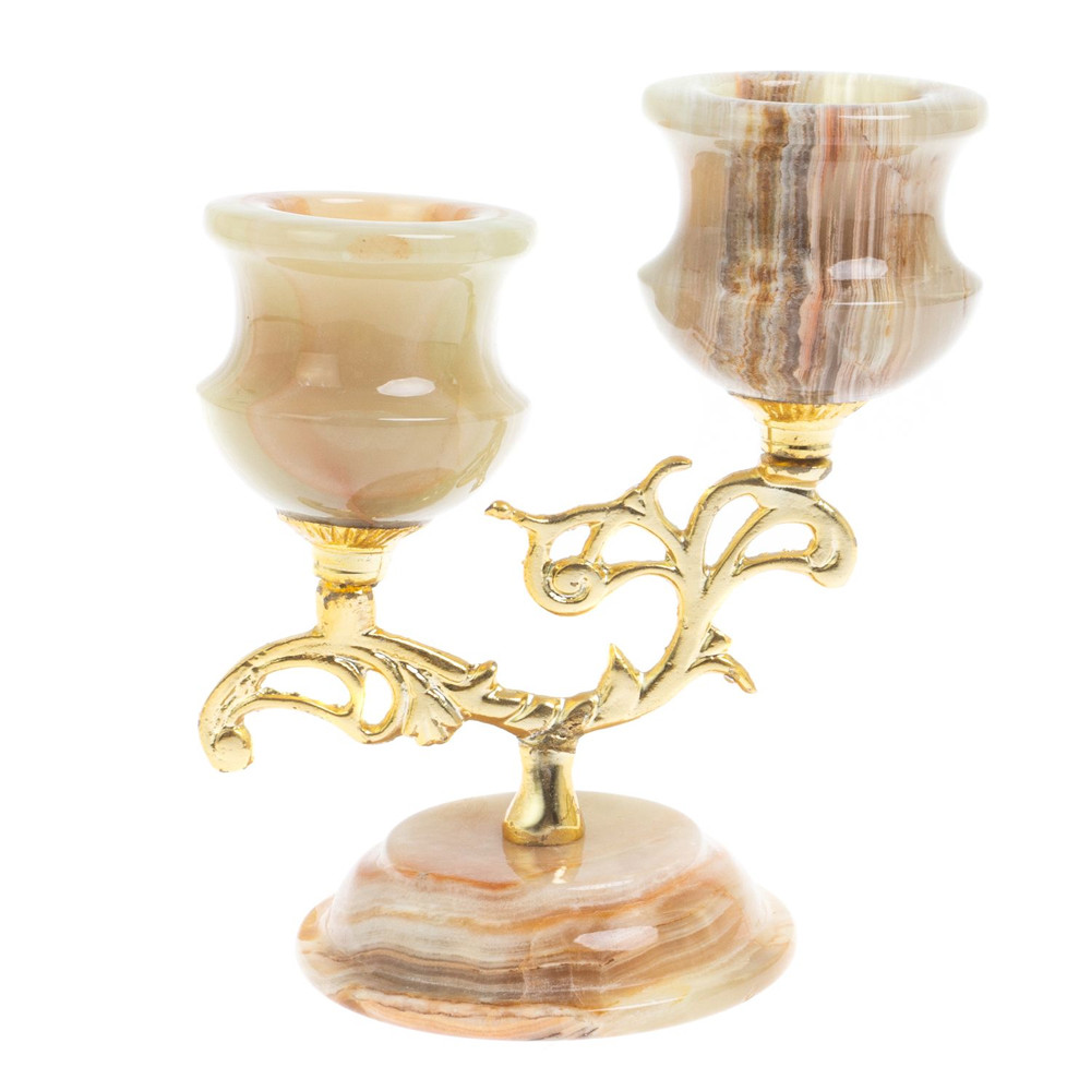 Подсвечник двухрожковый из натурального камня оникс Stone Candlestick