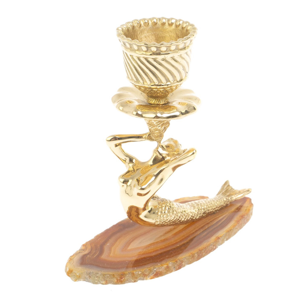 Подсвечник из натурального камня агат светло-коричневый Stone Candlestick