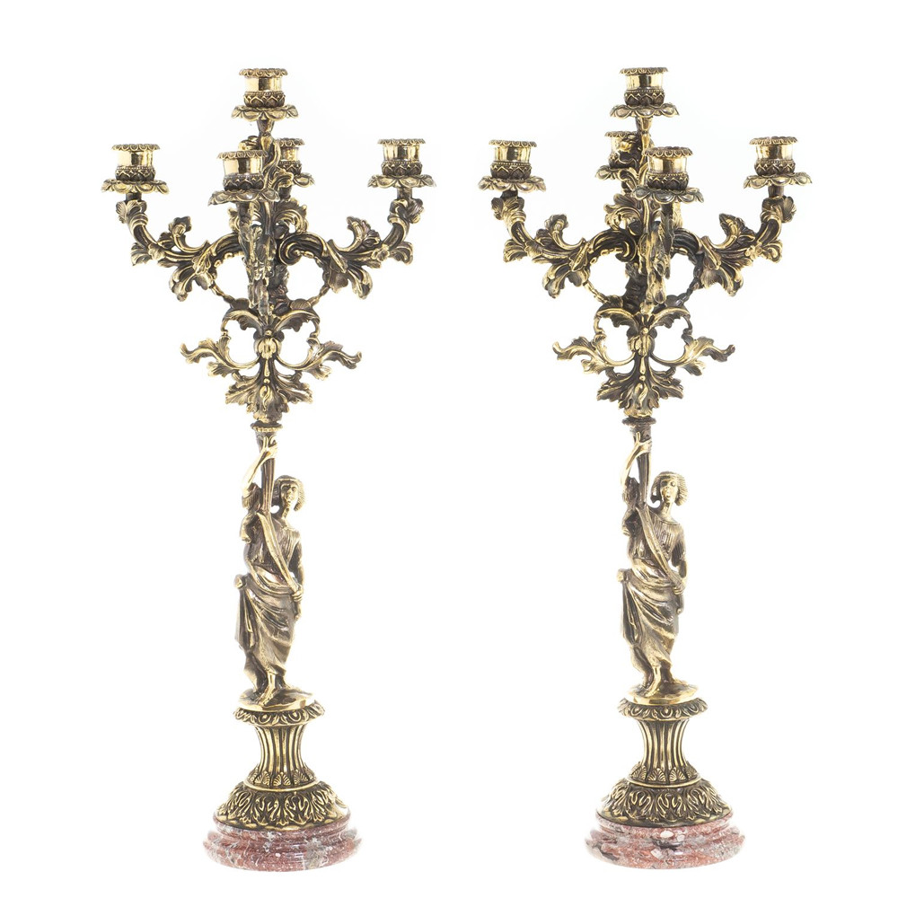 Подсвечники из бронзы на 10 свечей на подставке из камня креноид Stone Candlestick