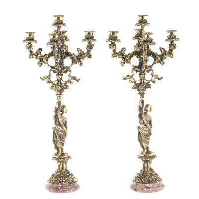 Подсвечники из бронзы на 10 свечей на подставке из камня креноид Stone Candlestick