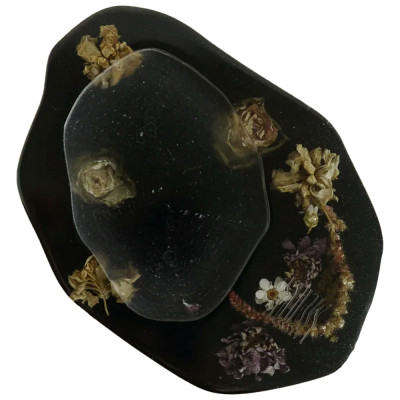 Подставка из эпоксидной смолы с цветами черная Epoxy Resin Flowers Black