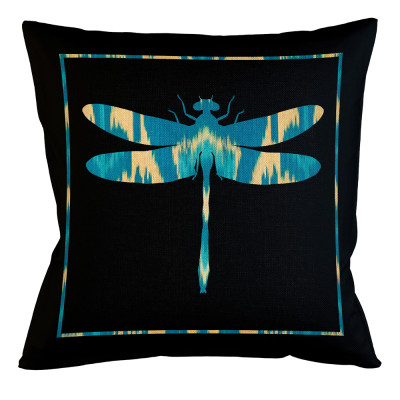 Подушка декоративная стрекоза бирюзово-жёлтая Ikat Pattern
