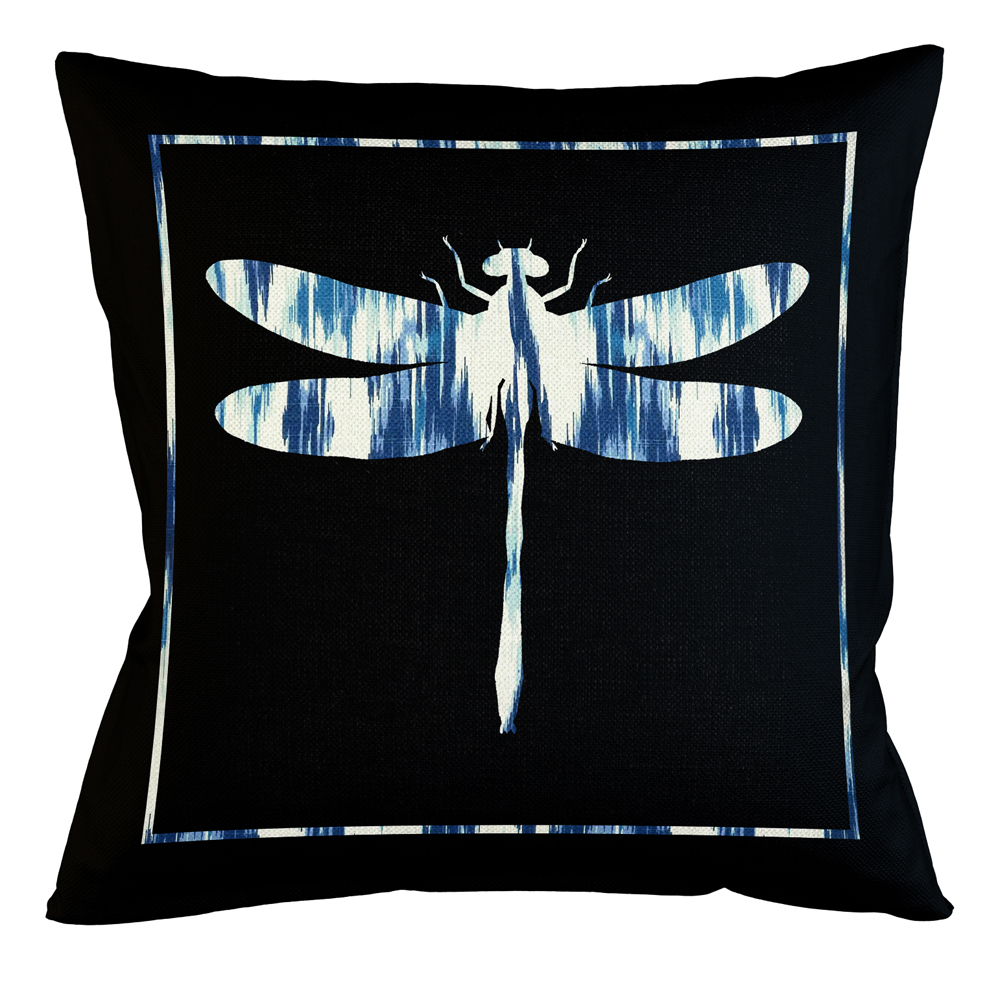 Подушка декоративная стрекоза с синим узором Ikat Pattern