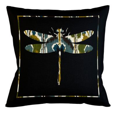 Подушка декоративная стрекоза сине-зелёный орнамент Ikat Pattern