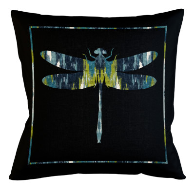 Подушка декоративная стрекоза сине-зеленый узор Ikat Pattern