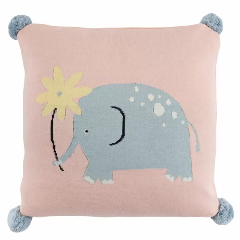 Подушка с помпонами Blue Elephant