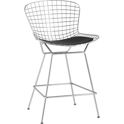 Полубарный стул Bertoia Barstool Хромированный с Черной подушкой