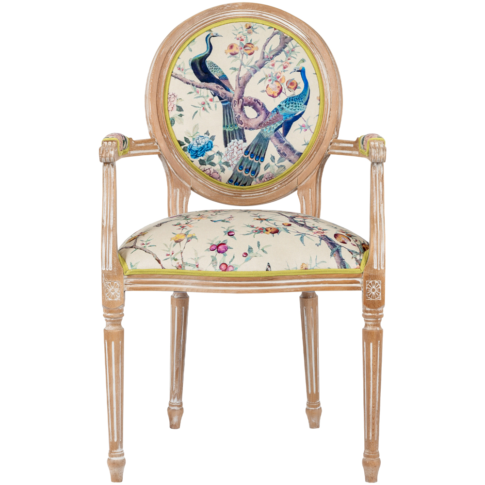 Полукресло из массива бука бежевое с изображением птиц и цветов Beige Green Chinoiserie Garden Chair