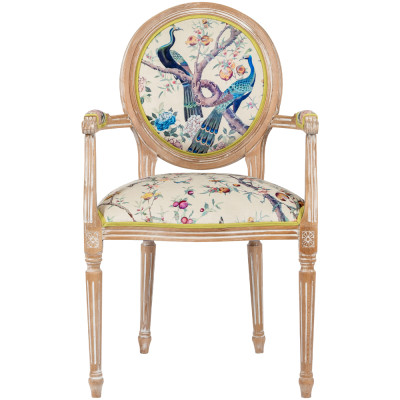 Полукресло из массива бука бежевое с изображением птиц и цветов Beige Green Chinoiserie Garden Chair