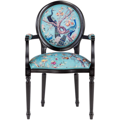 Полукресло из массива бука бирюзовое с изображением птиц и цветов Turquoise Chinoiserie Garden Chair