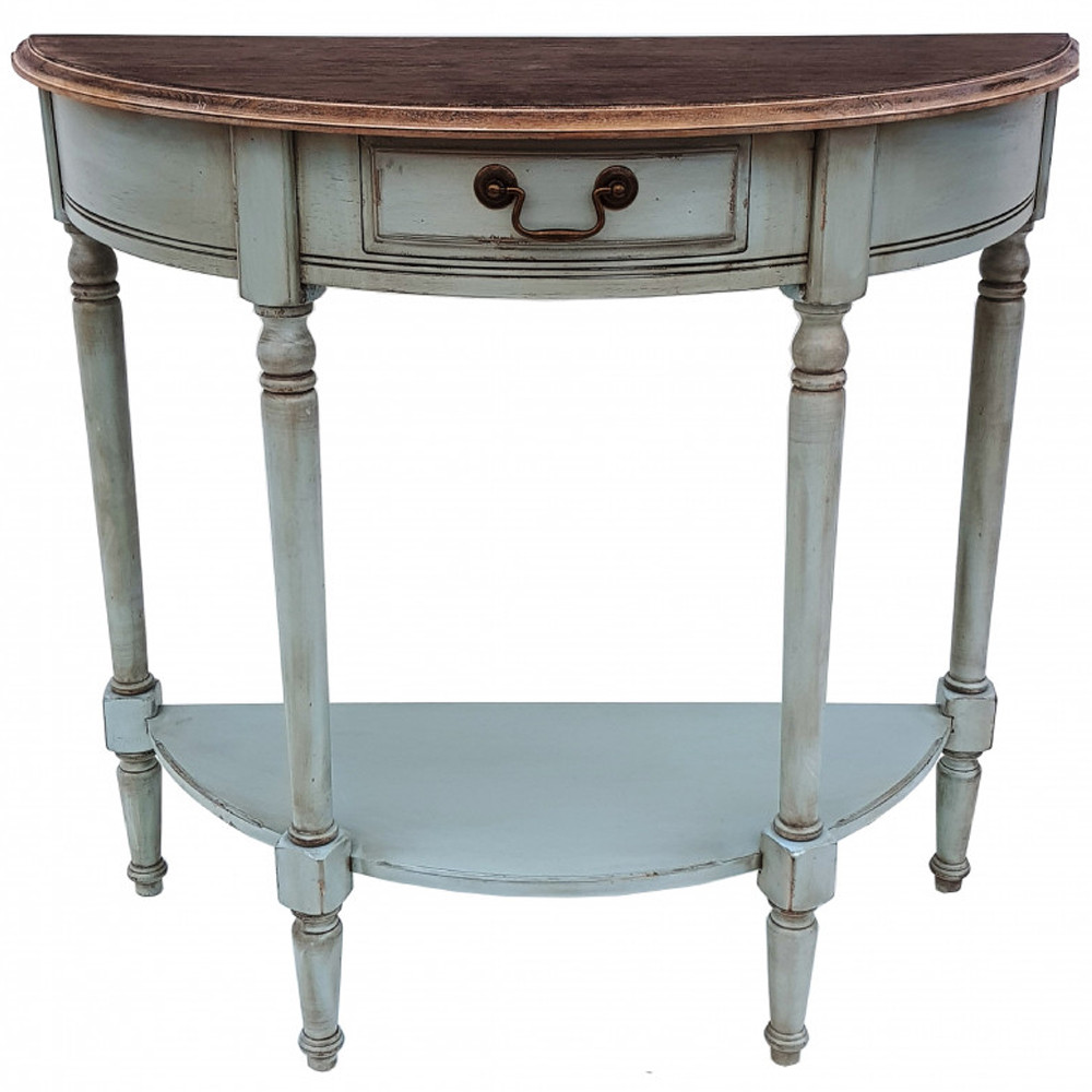 Полукруглая консоль в стиле прованс светло-бирюзовая Margery Provence Console