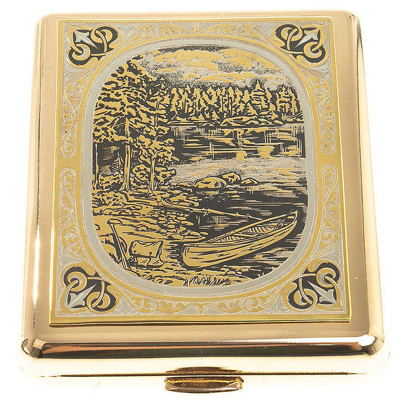 Портсигар на 20 сигарет с гравировкой природы в подарочной коробке Metal Cigarettes Cases