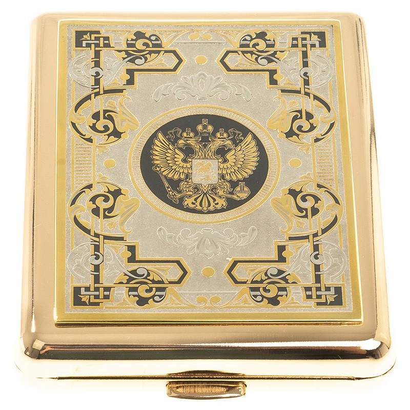 Портсигар на 20 сигарет с гравюрой Герба РФ в подарочной коробке Metal Cigarettes Cases