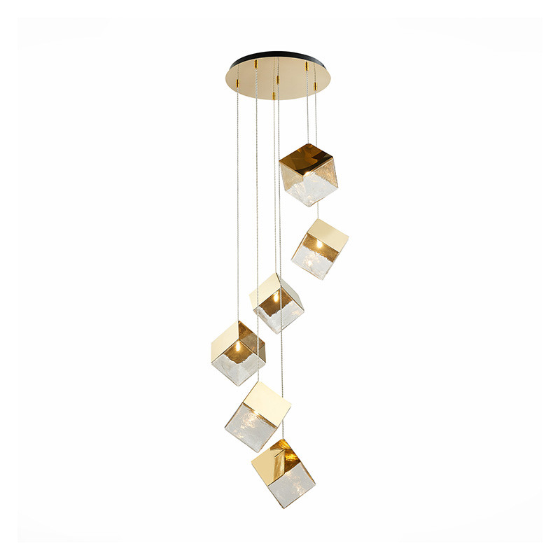 Потолочная люстра Pyrite Chandelier gold cube 6
