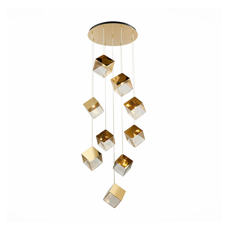Потолочная люстра Pyrite Chandelier gold cube 9