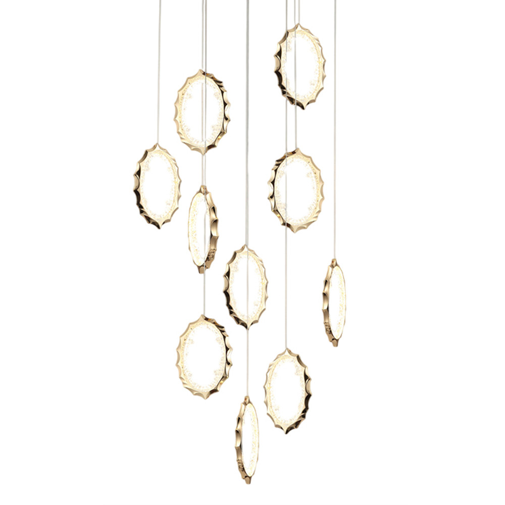 Потолочная люстра каскадная светодиодная с золотистым каркасом Ring of Fire