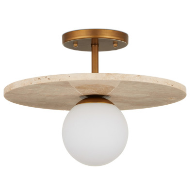 Потолочный светильник из травертина с плафоном из белого матового стекла Marble Glow