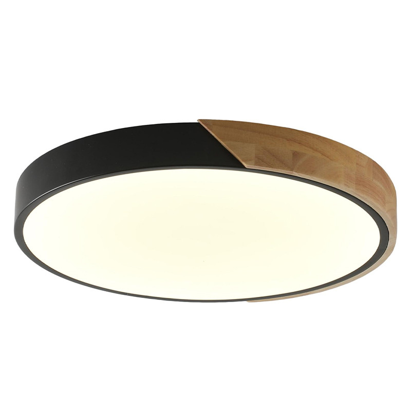 Потолочный светильник круглый из стали с декоративными вставками из дерева Maelis Black