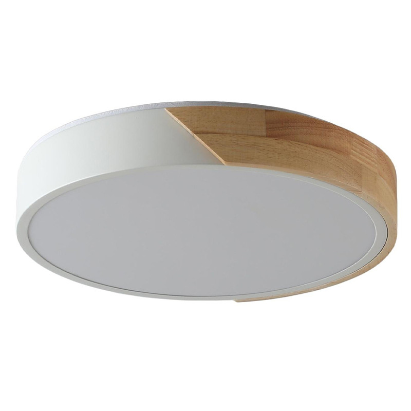 Потолочный светильник круглый из стали с декоративными вставками из дерева Maelis White
