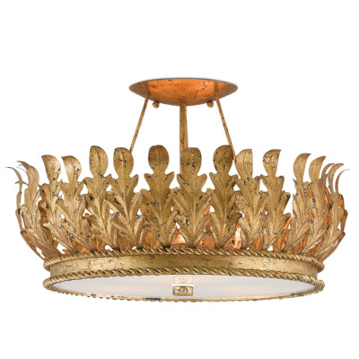 Потолочный светильник круглый с декором в виде листьев аканта Autumn Golden Leaves