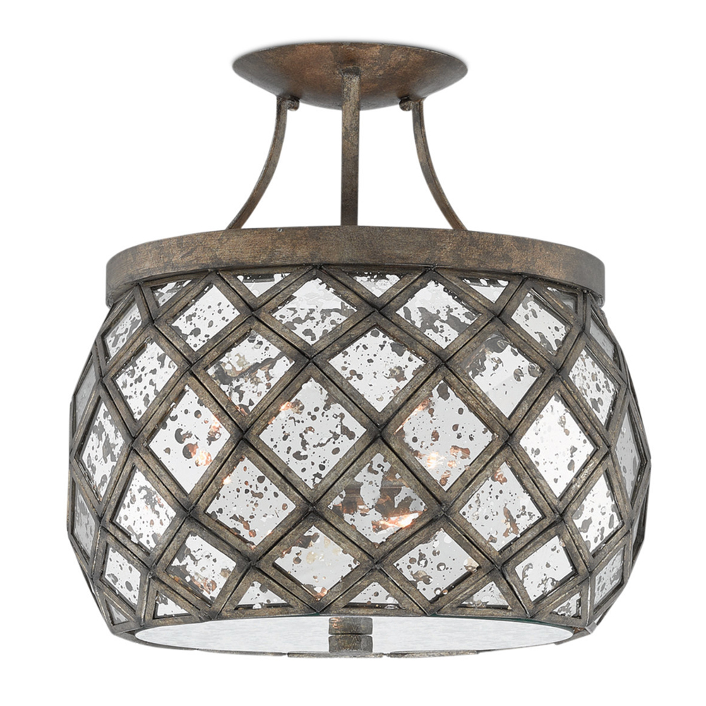 Потолочный светильник круглый с состаренными зеркальными элементами Antique Mirror