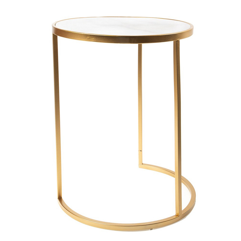 Приставной стол Round Table Marble gold белый мрамор