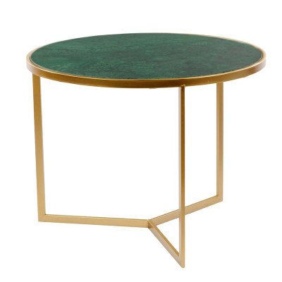 Приставной стол Round Table Marble gold зелёный мрамор