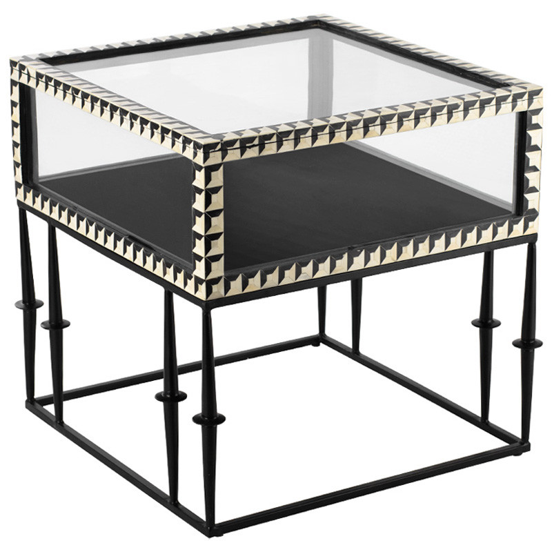 Приставной стол с витриной Bone Inlay black white