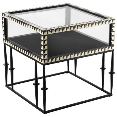 Приставной стол с витриной Bone Inlay black white