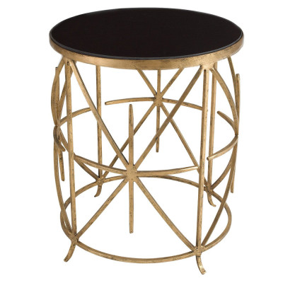 Приставной стол с металлическим золотым  основанием и чёрной столешницей Paradigm