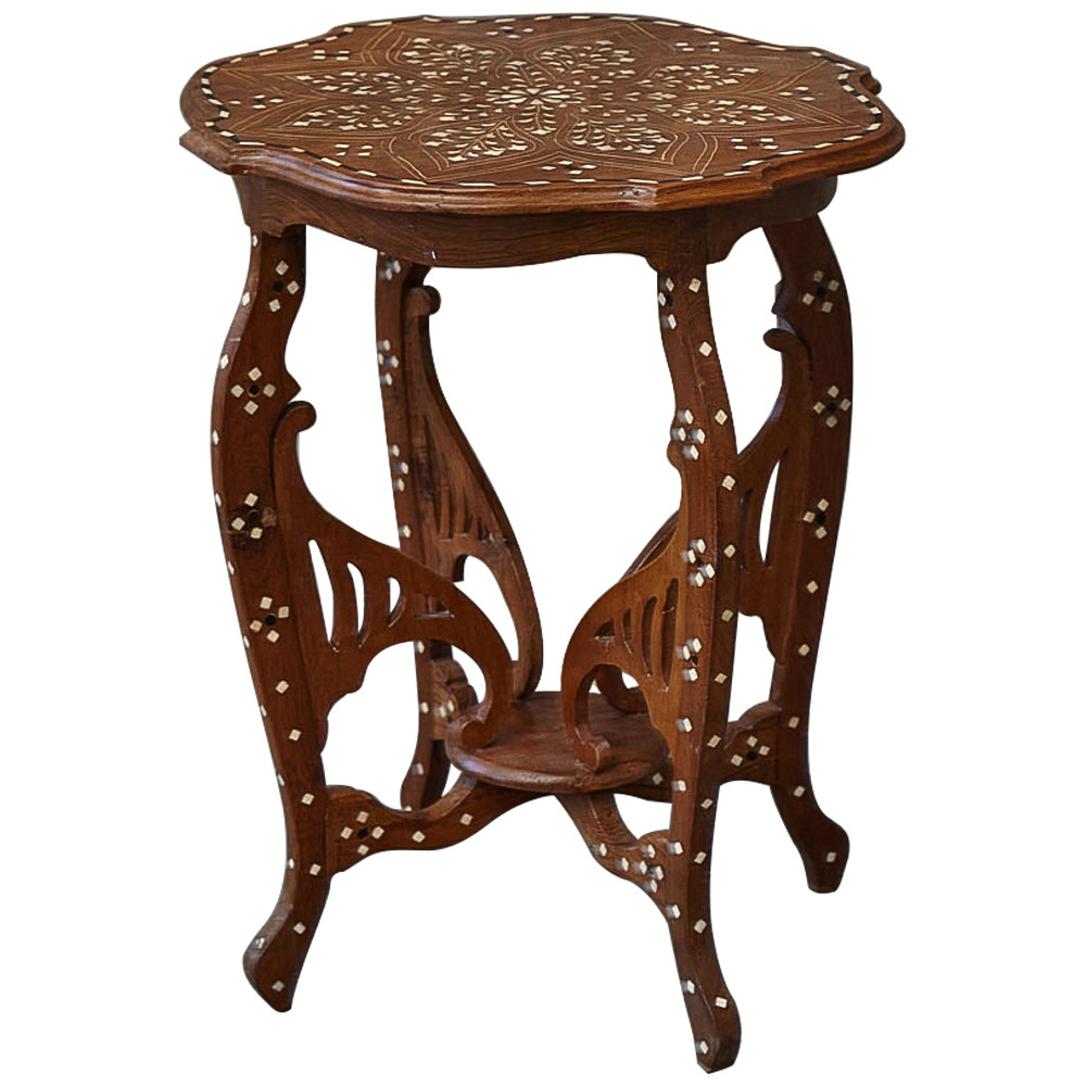 Приставной столик из массива тика инкрустированный костью Wooden Bone Inlay Side Table