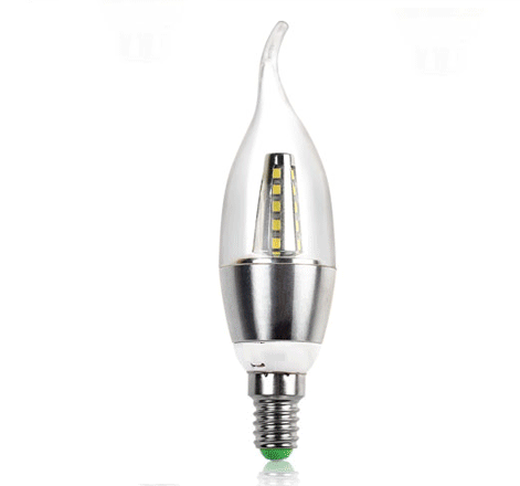 Прозрачная лампочка свеча LED E14 серебряная