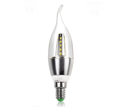 Прозрачная лампочка свеча LED E14 серебряная