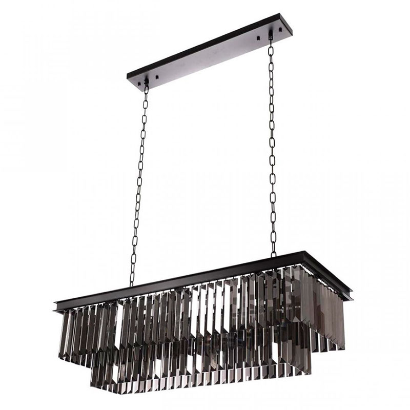 Прямоугольная Люстра Odeon Black iron Серое Стекло Длина 80 см