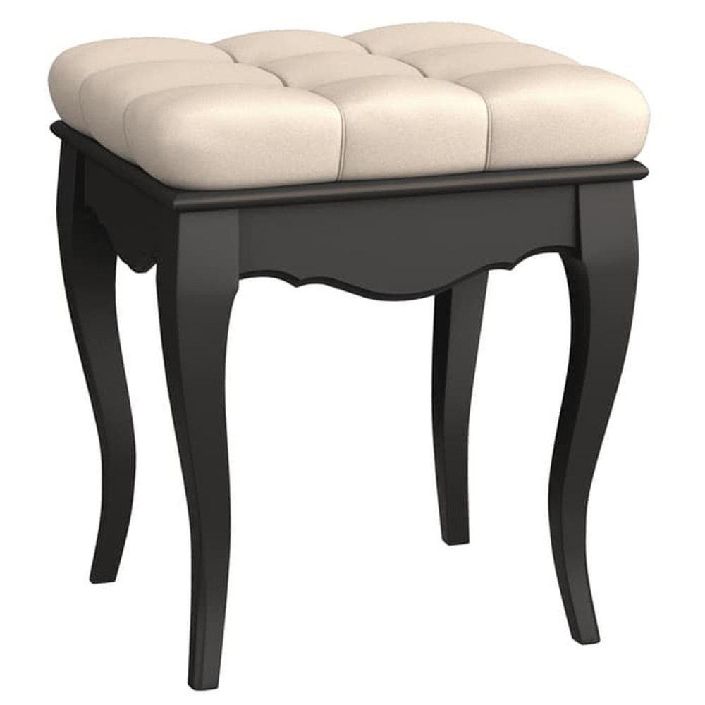 Пуф из массива бука с бежевой обивкой из велюра White Provence Black Provence